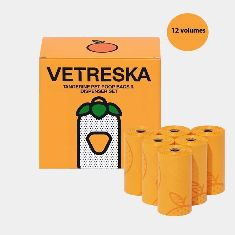 Thickened dog poop bag dispenser capsule with scented inner bag roll in strawberry, orange or cherry blossom styles