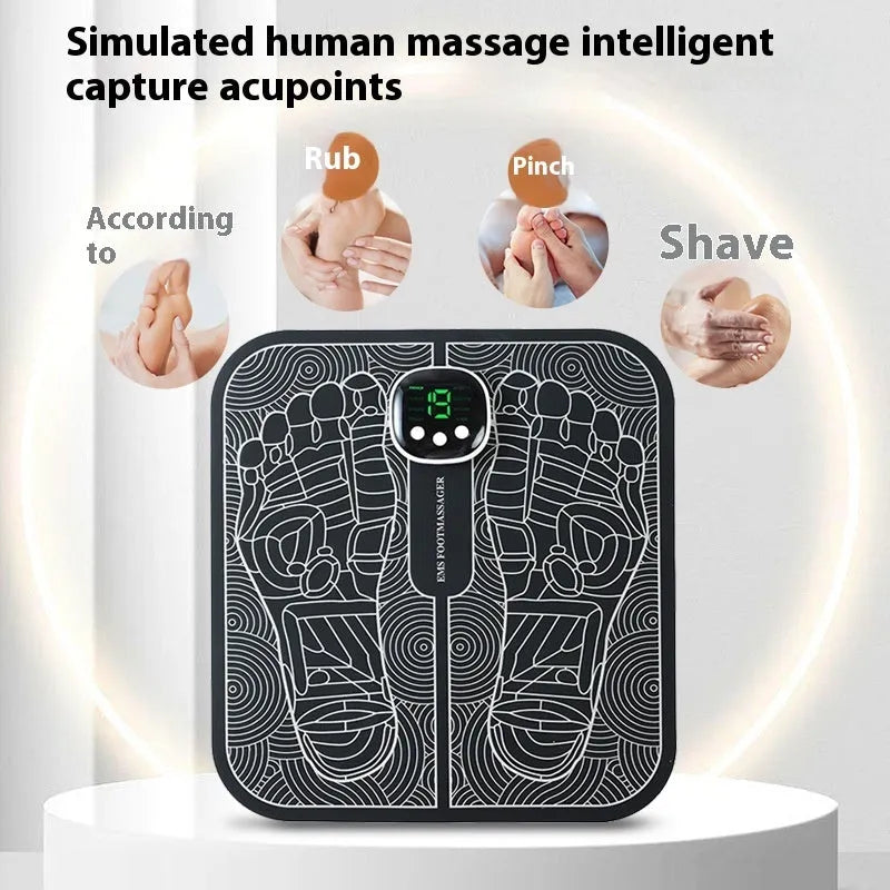 USB rechargeable reflexology foot massager mat with orange foot pad and push-button controls
