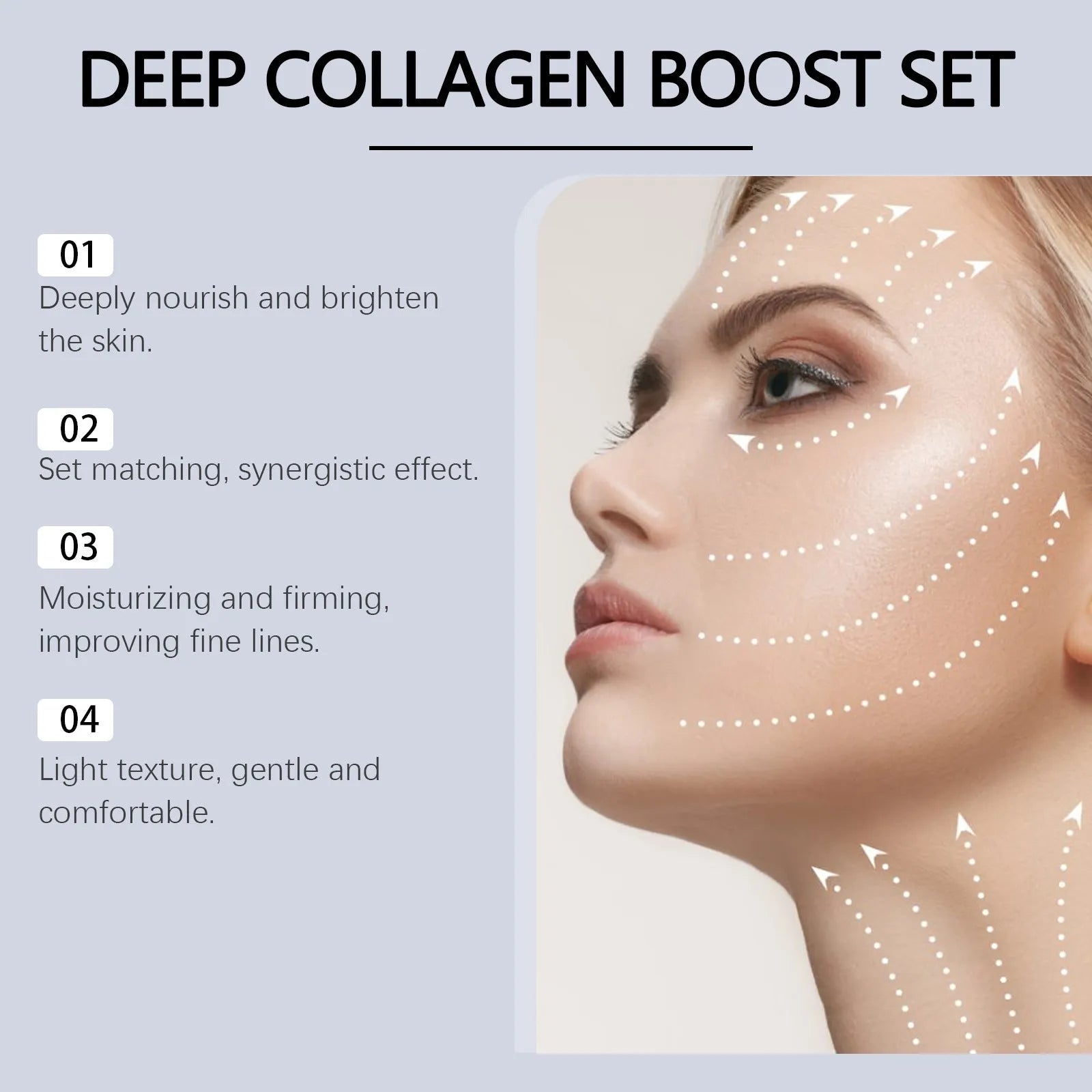 Collagen moisturising facial mask and 30ml essence bottle skincare set.