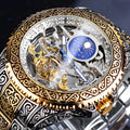 Forsining yellow stainless steel skeleton tourbillon mechanical watch with automatic movement