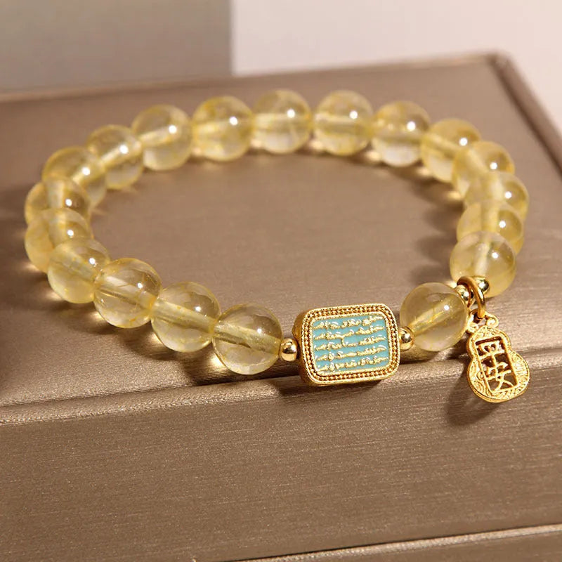 Women's natural yellow citrine crystal bracelet with rhinestone decorative accents