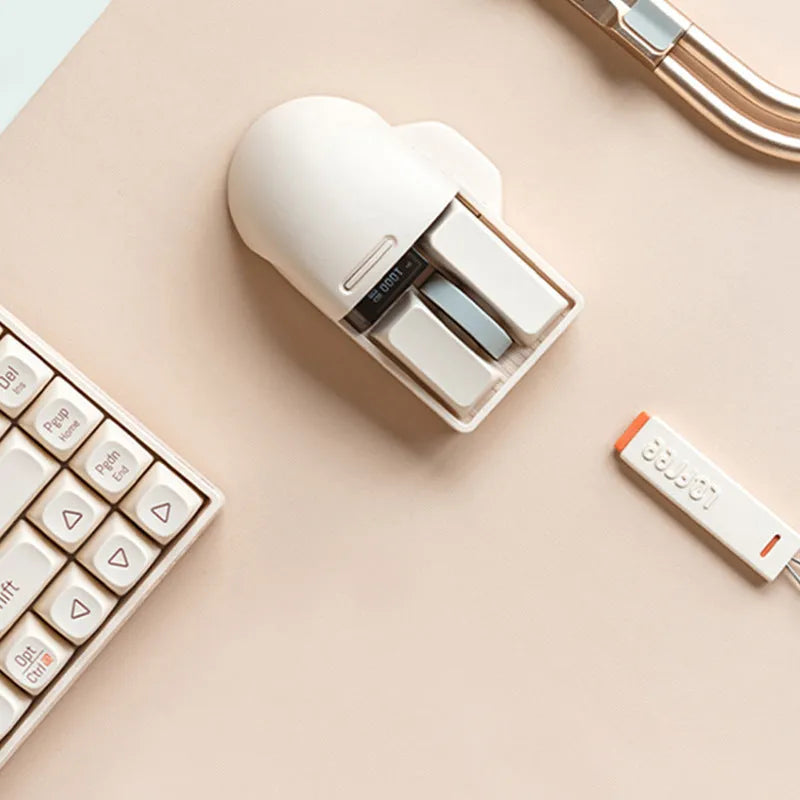 Xiaoqiao tofu colour wireless mouse showing seven buttons and scroll wheel
