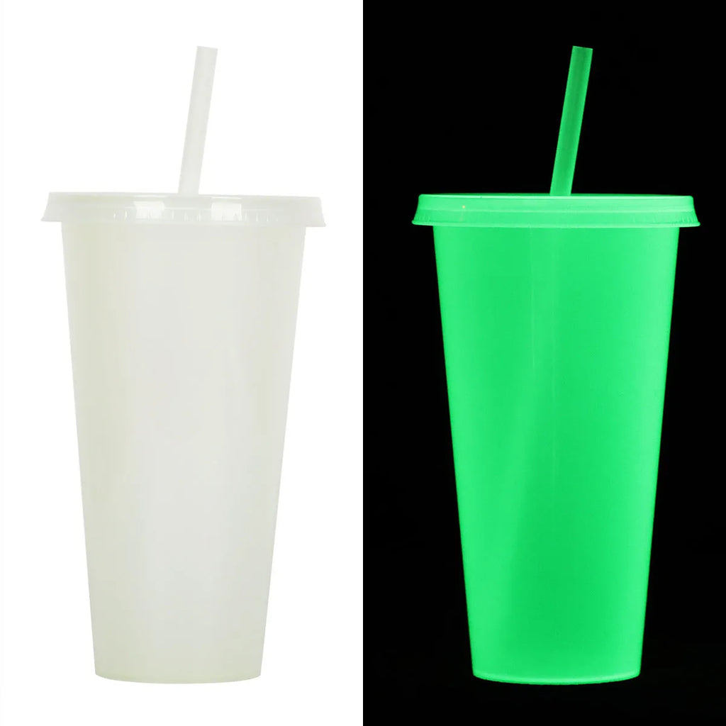 Halloween luminous plastic sippy cup with straw, 720ml capacity, cylindrical shape