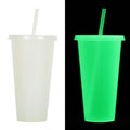 Halloween luminous plastic sippy cup with straw, 720ml capacity, cylindrical shape