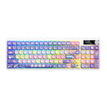 Black mechanical keyboard with RGB backlight showing candy planet red axis colour option