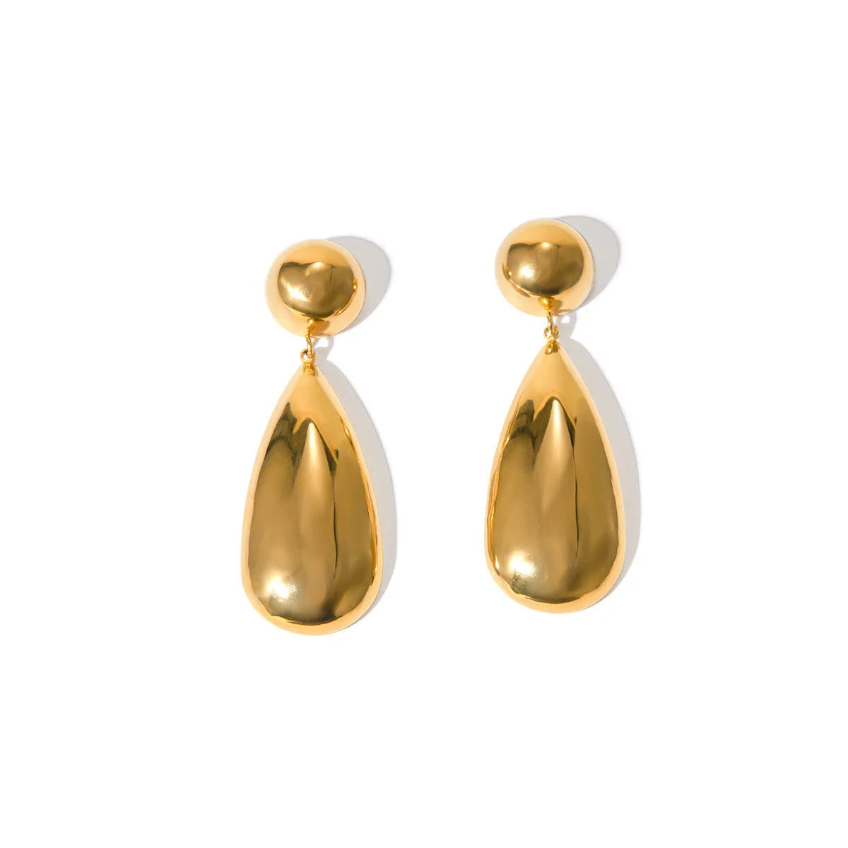 Gold stainless steel hemisphere water drop pendant earrings geometric design