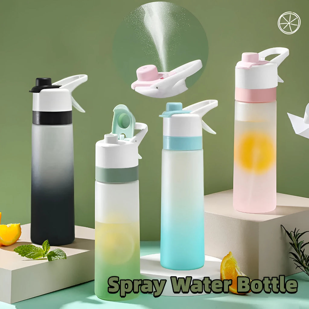 Spray water bottle for outdoor sport with handle strap leakproof lid wide mouth plastic nontoxic round shape