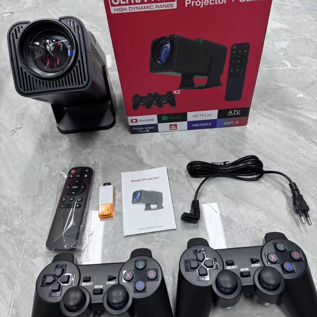 HD wireless home projector with carrying handle for gaming and cinema projection