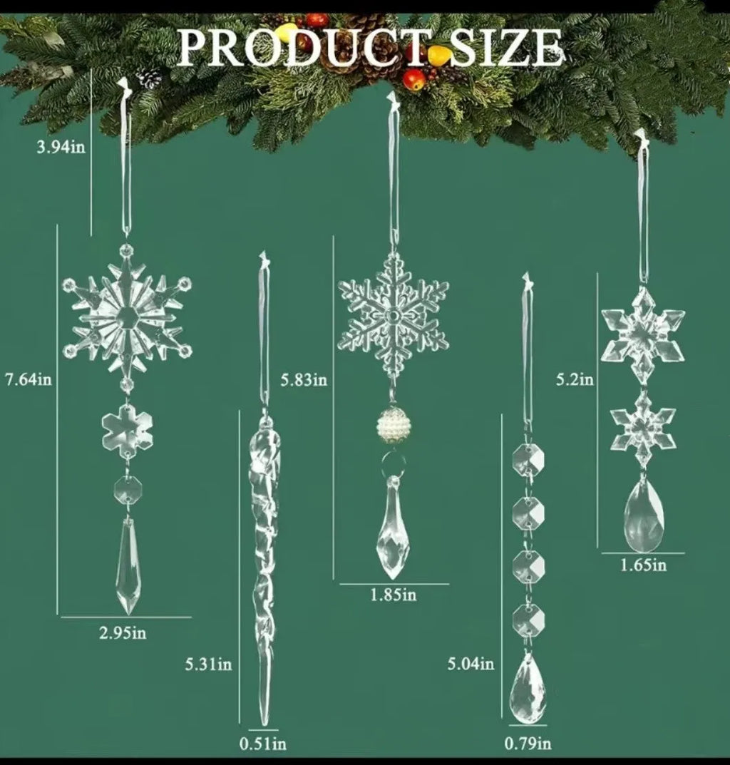 10pcs clear acrylic ice strip Christmas tree hanging pendants with ribbon for indoor outdoor decoration
