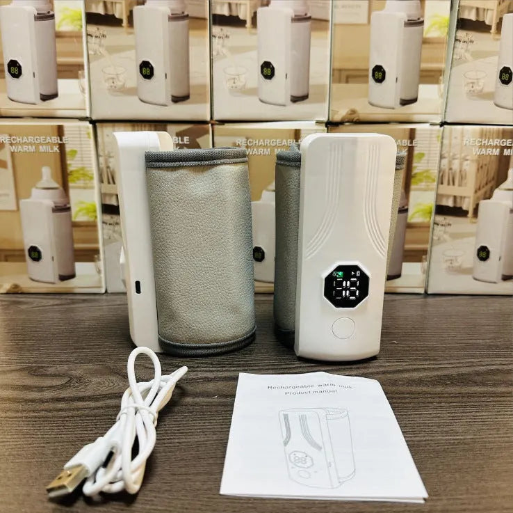 Grey and white car charger electric milk warmer with USB cable for portable baby bottle heating