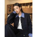 New loose leisure short jacket for women in solid colour tweed with long sleeves and button closure