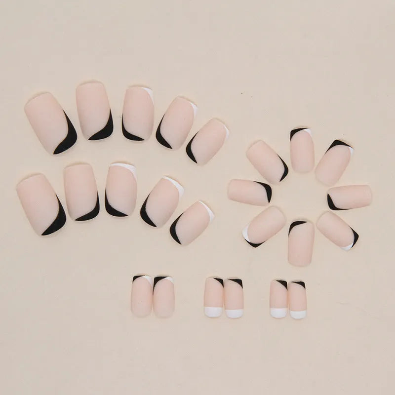 Black and white frosted Mandarin duck colour false nails manicure set