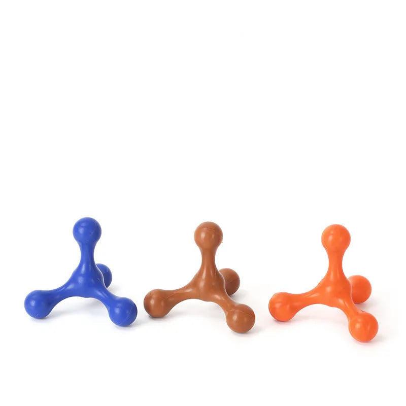 Three-legged silicone chew toy for small and medium dogs in various colours