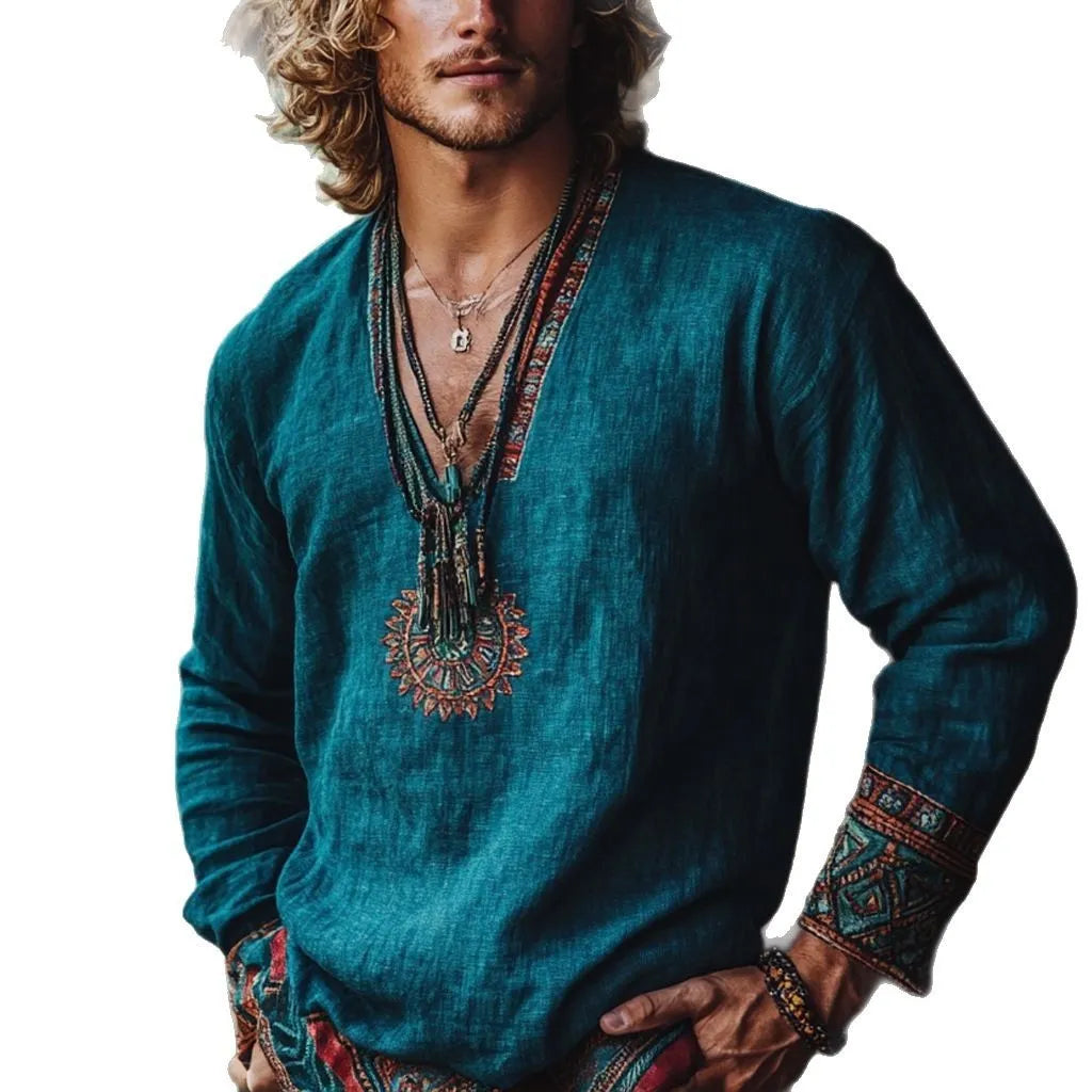 Vintage printed boho style long sleeve top in picture colour with European retro design