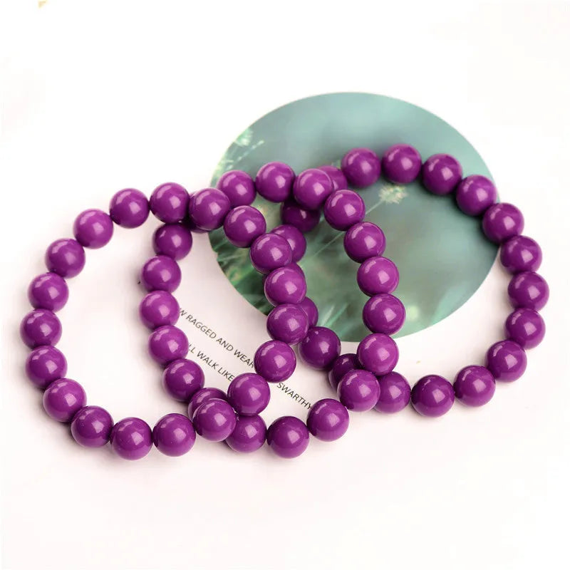 Jiuya purple mica crystal bracelet with polished beads in 5A grade, showing single circle design.