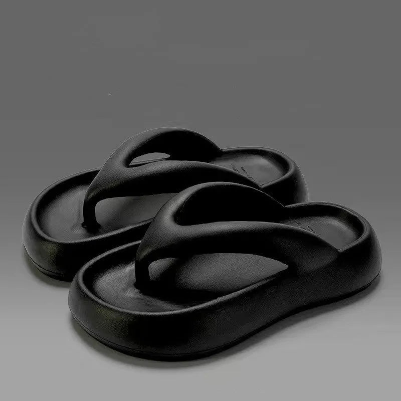 Solid colour EVA flip-flops with a thick sole and a decorative bow on the thong strap.