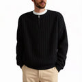 Men's grey half-zip texture knit sweater with loose fit and long sleeves