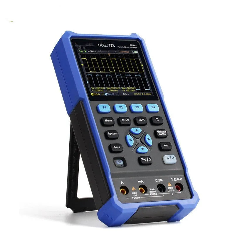 Owon HDS272 handheld digital oscilloscope with probe and accessories for automotive diagnostics