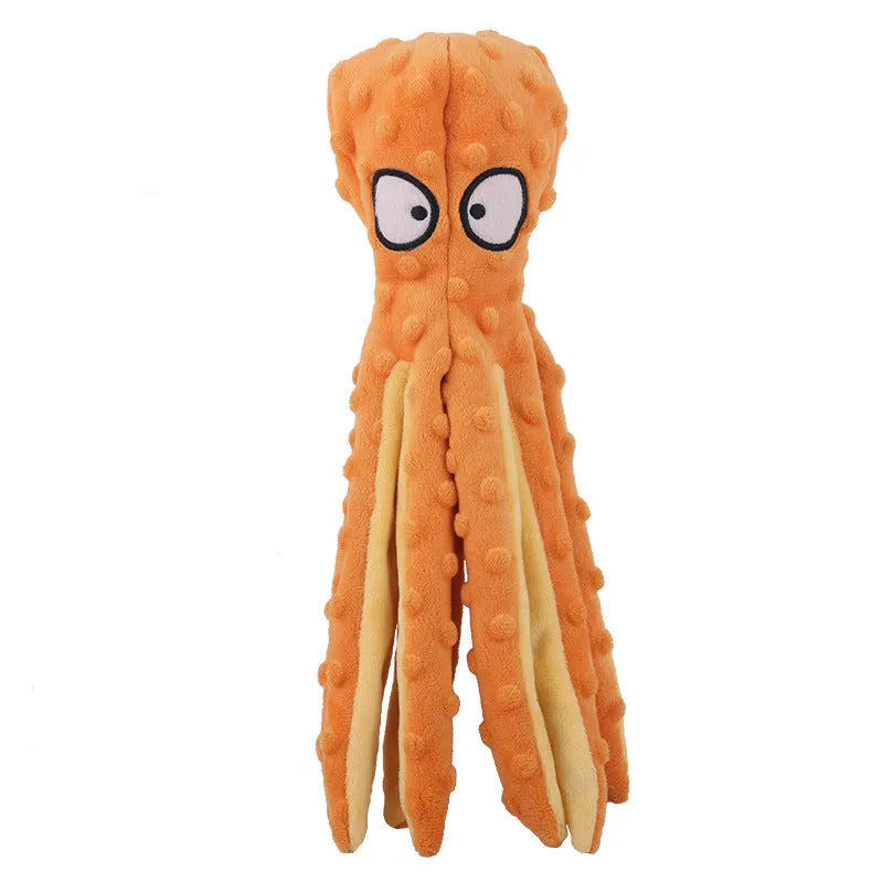 Blue octopus dog toy with squeaker and crinkle sounds for interactive play
