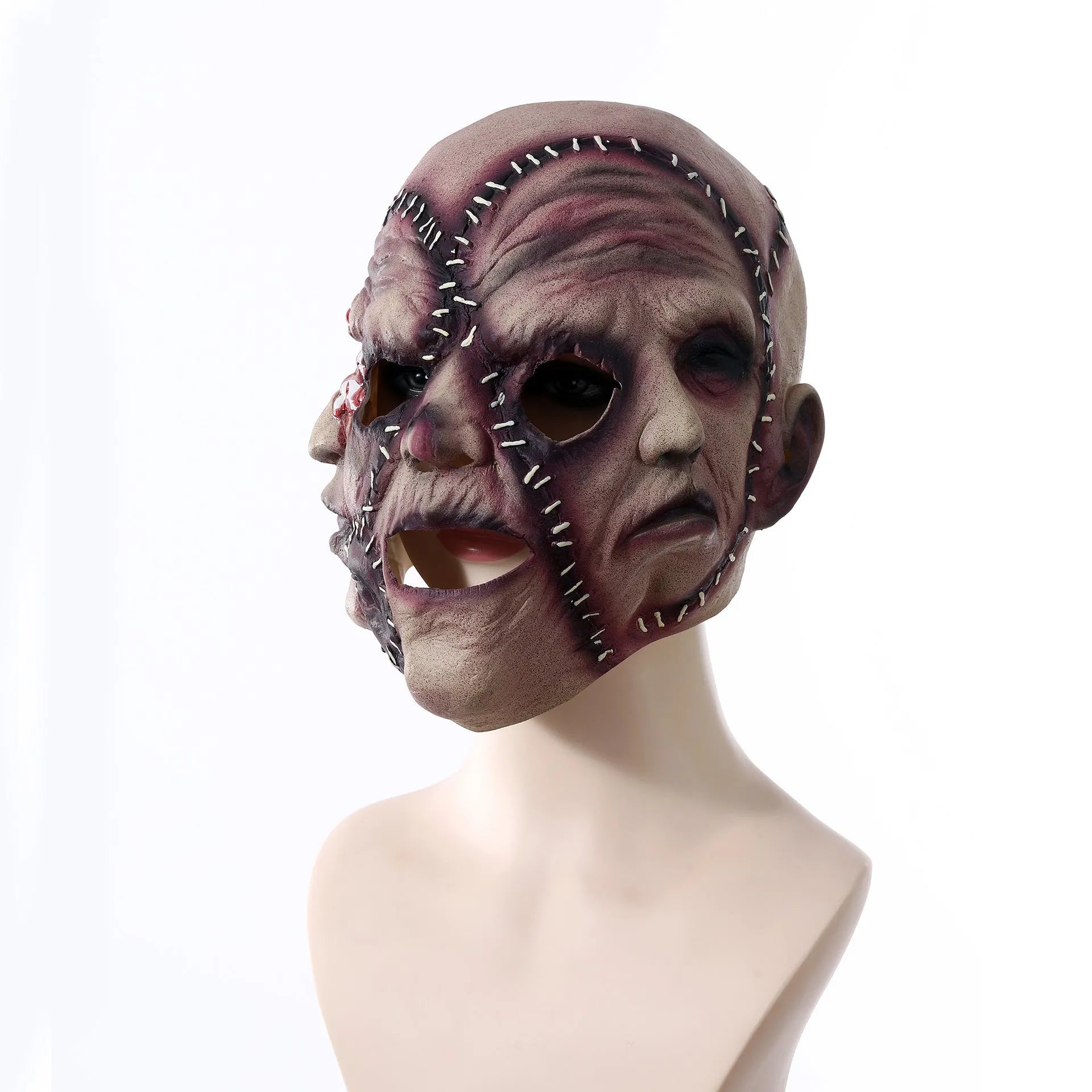Three-sided grimace horror Halloween mask in natural latex for adult costume parties