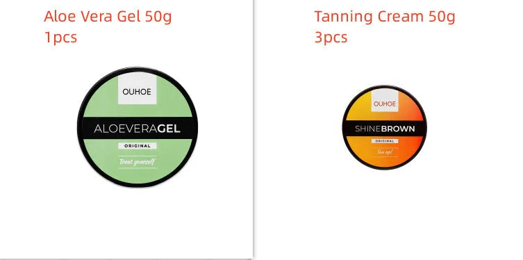 Intensive tanning cream with aloe vera gel in 50g and 100g containers for natural bronze tanning