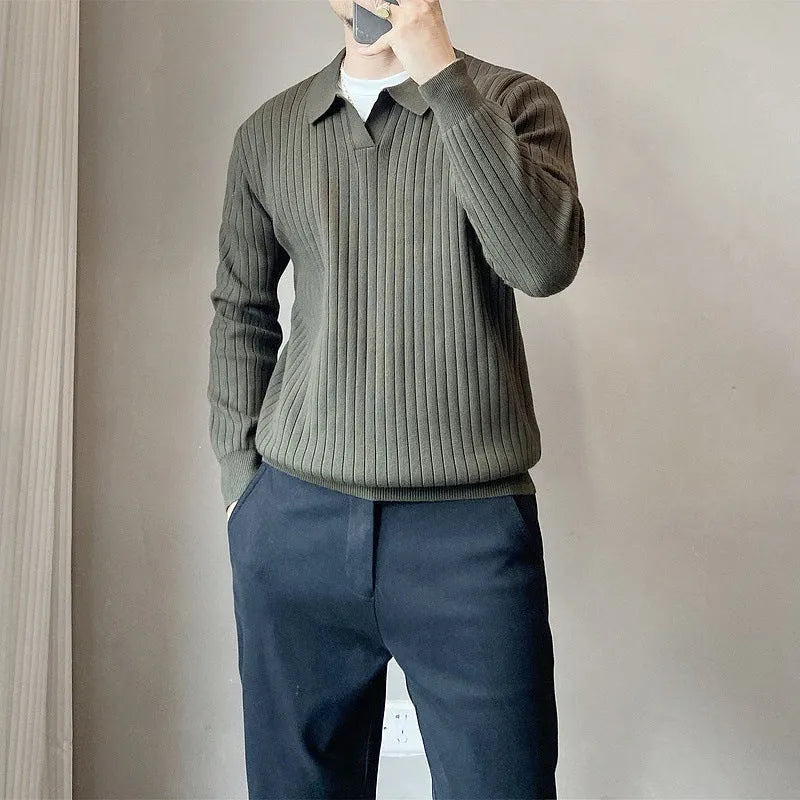 Men's loose fit rabbit fur knitted sweater in Army Green colour with long sleeves