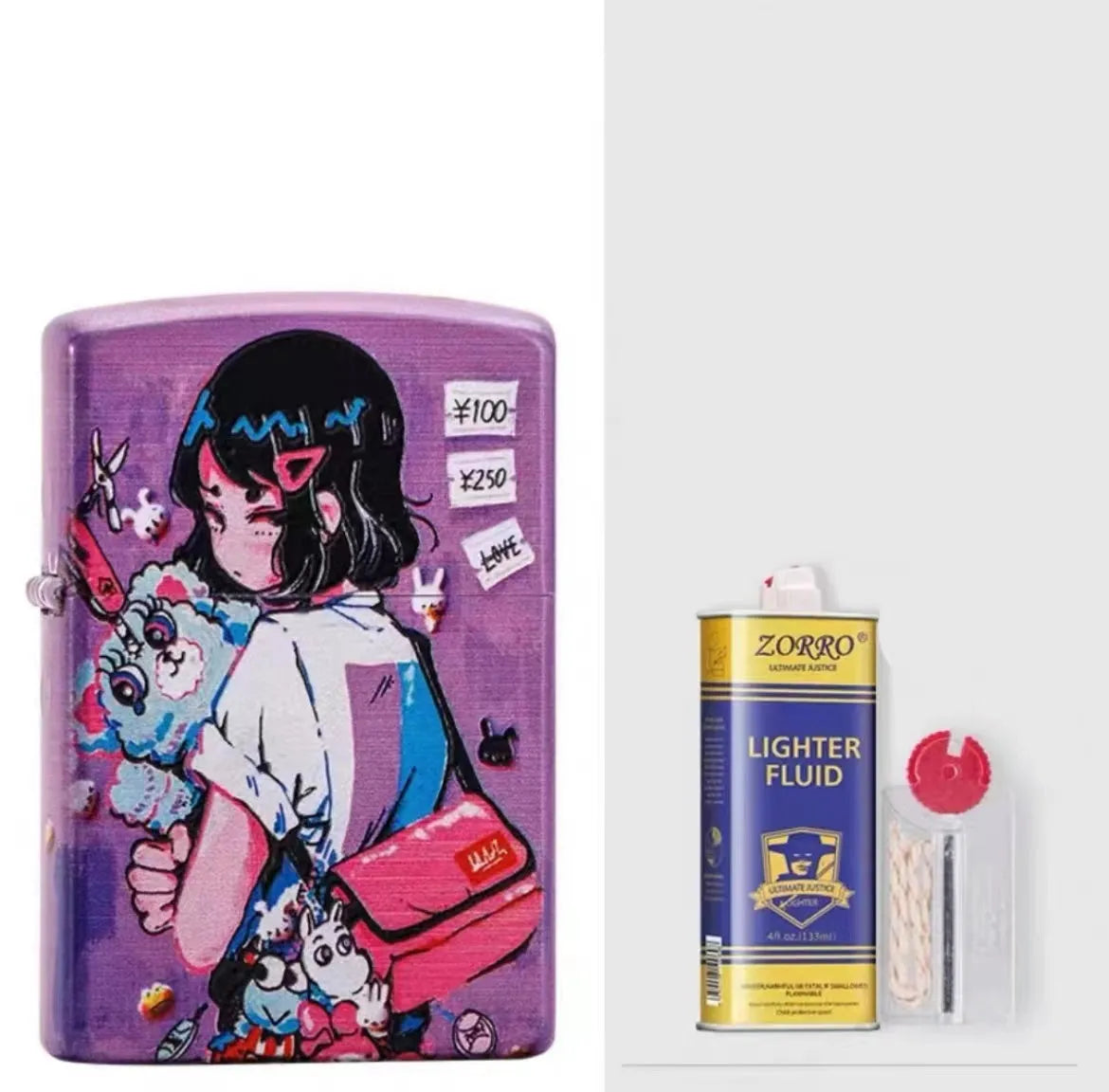 Windproof kerosene lighter with artistic design, steel and copper construction, 58x39x13mm dimensions