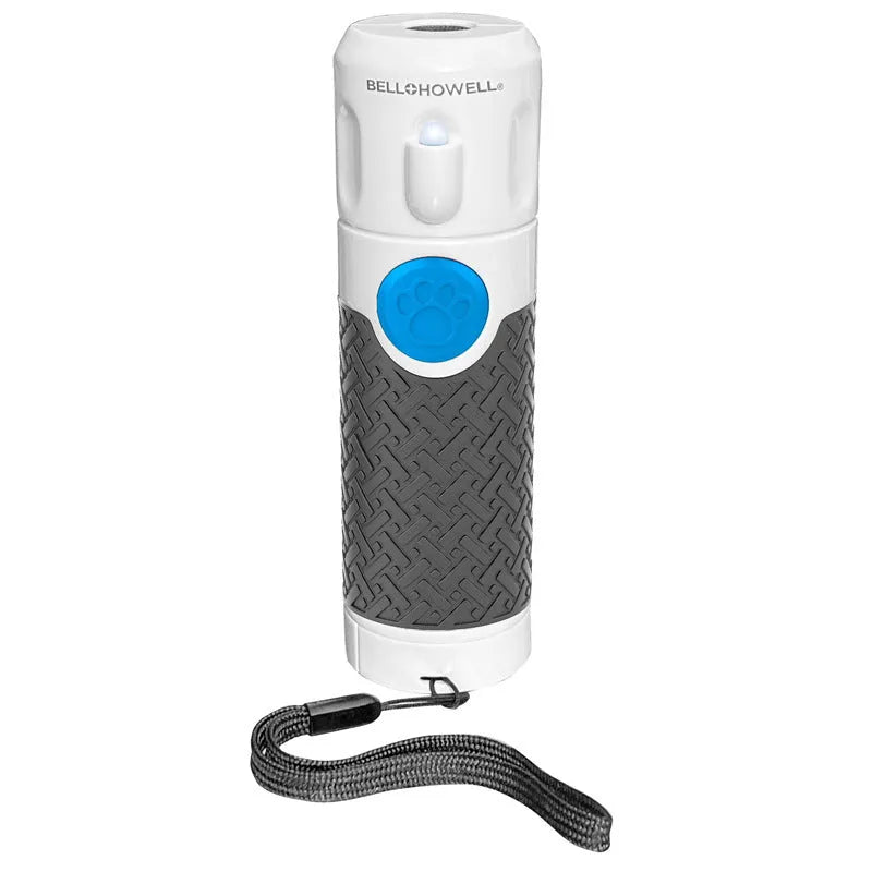 White handheld ultrasonic dog trainer device for bark control on a plain background.