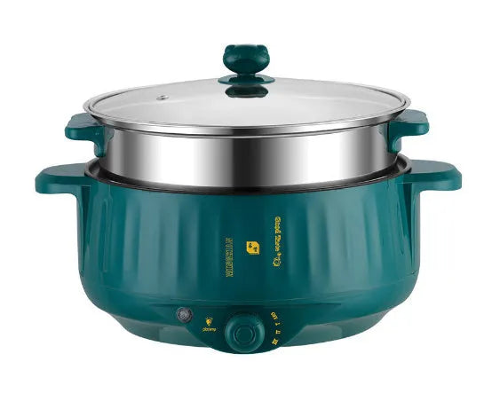 Household electric non-stick pot with stainless steel body in white or green colour options