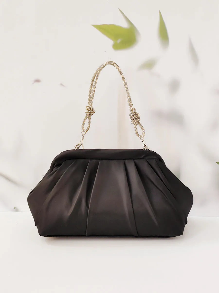 Women's soft polyester crossbody messenger bag in shell shape with chain detail and document compartment