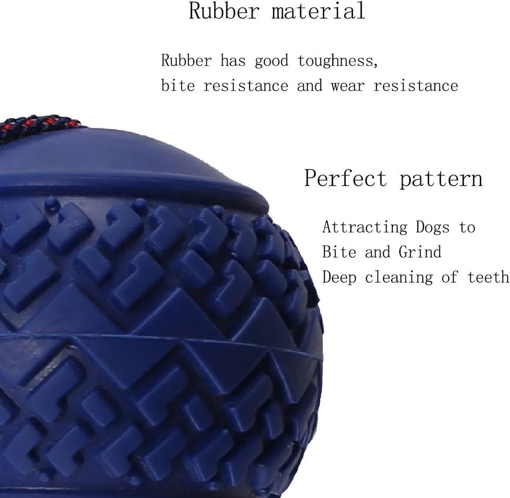 Blue and red durable rubber dog ball with rope attachment toy for medium and small dogs