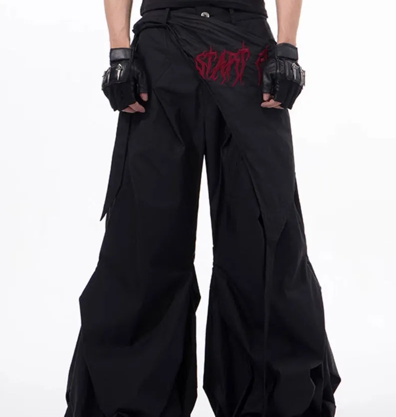Korean style wide-leg summer pants for boys in black or grey colour
