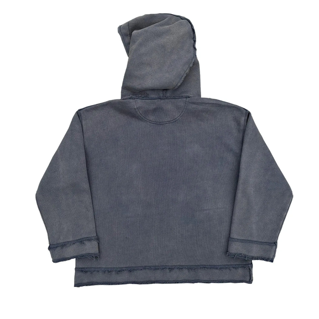 Reverse dark blue hoodie sweater with The Sun Also Rises Back To Make text graphic design