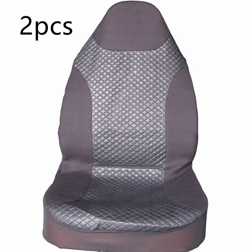 Black quilted automotive seat cover with plastic hooks for car interior protection
