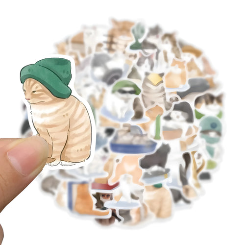 53 cartoon watercolour cute cat stickers for computer luggage guitar mobile phone decor, multicolour mixed pack