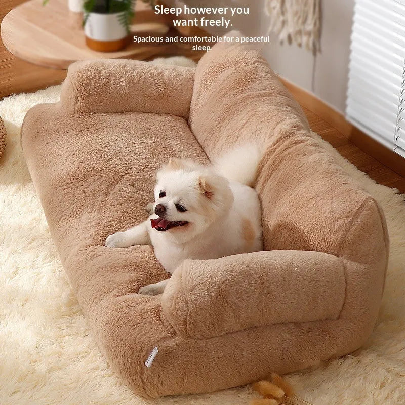 All-season removable washable pet bed in Mousse Coffee colour with soft fabric cover and cushion.