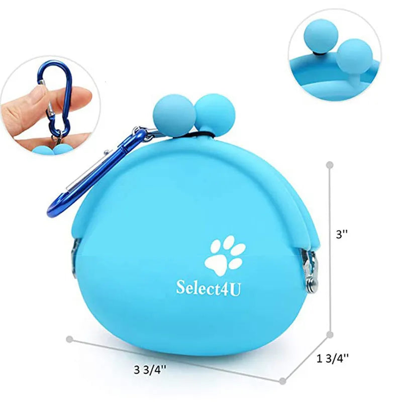 Yellow silicone dog treat pouch with hook-and-loop closure on a waist belt