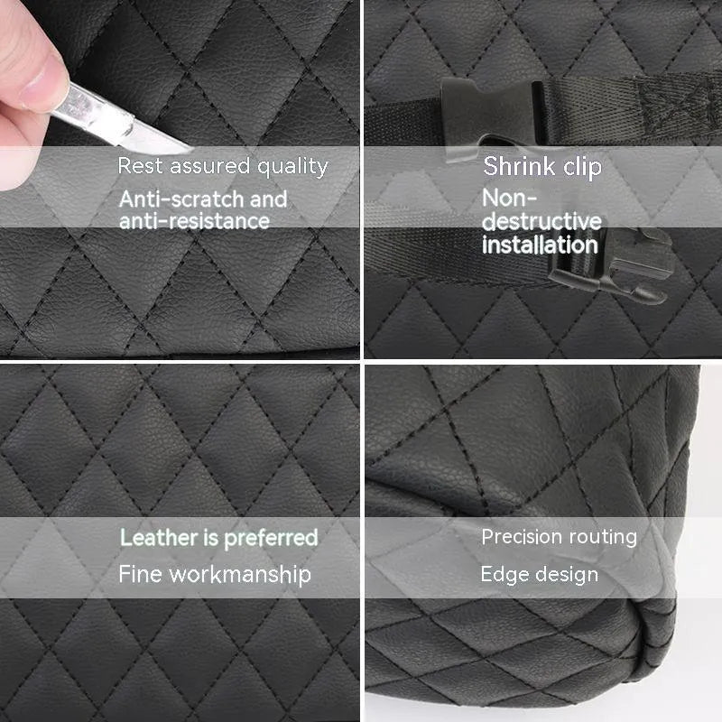 Leather car hanging storage bag measuring 25 × 25 × 8 cm in black, pink, green or white