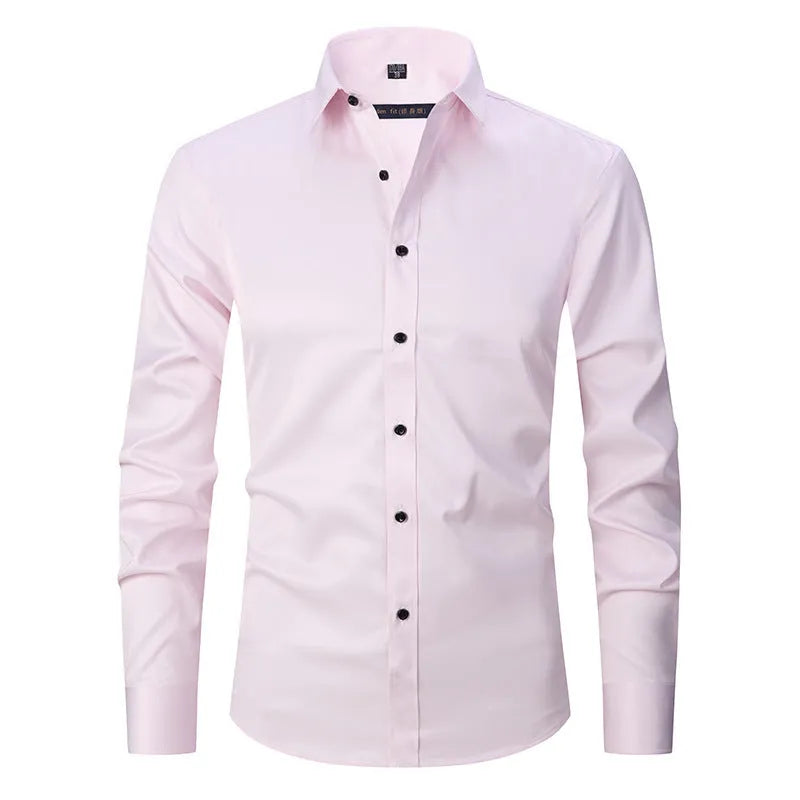 Men's long sleeve stretch work shirt in polyester fabric showing front view