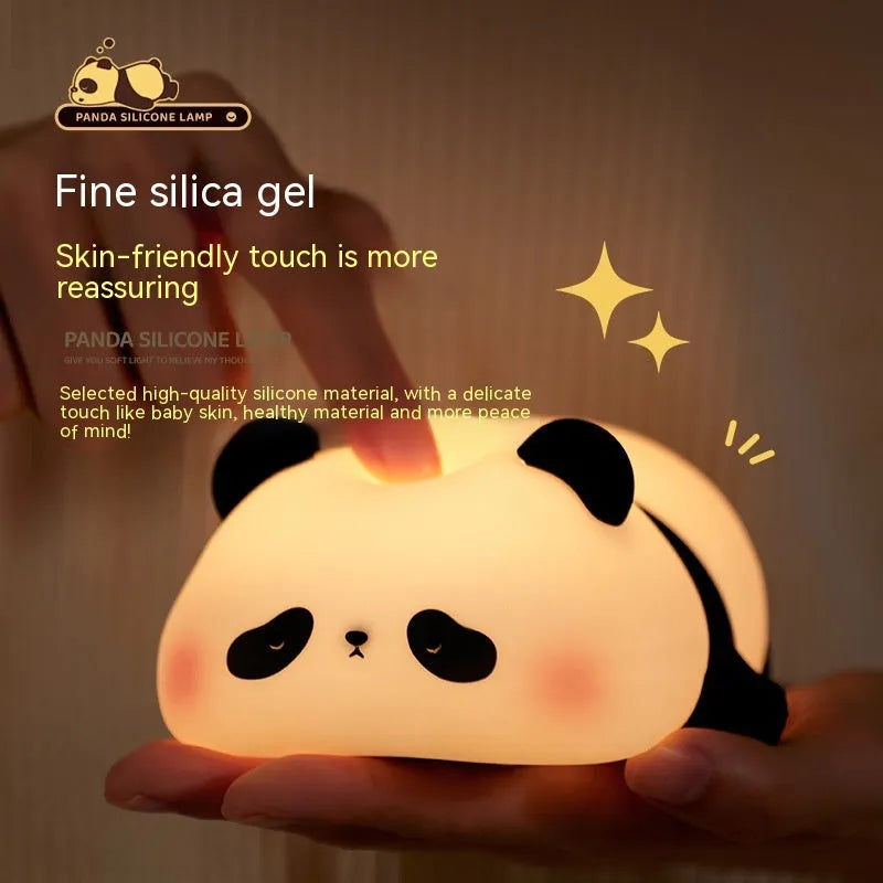 Panda-shaped silicone night light with warm white LED glow for children's bedrooms