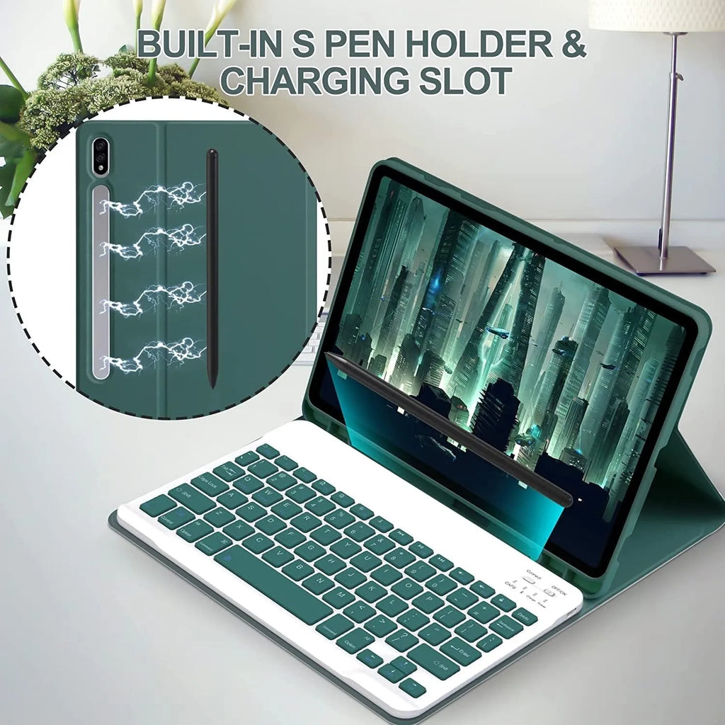 Samsung Galaxy Tab protective leather case with Bluetooth keyboard and charging mouse in TPU soft shell