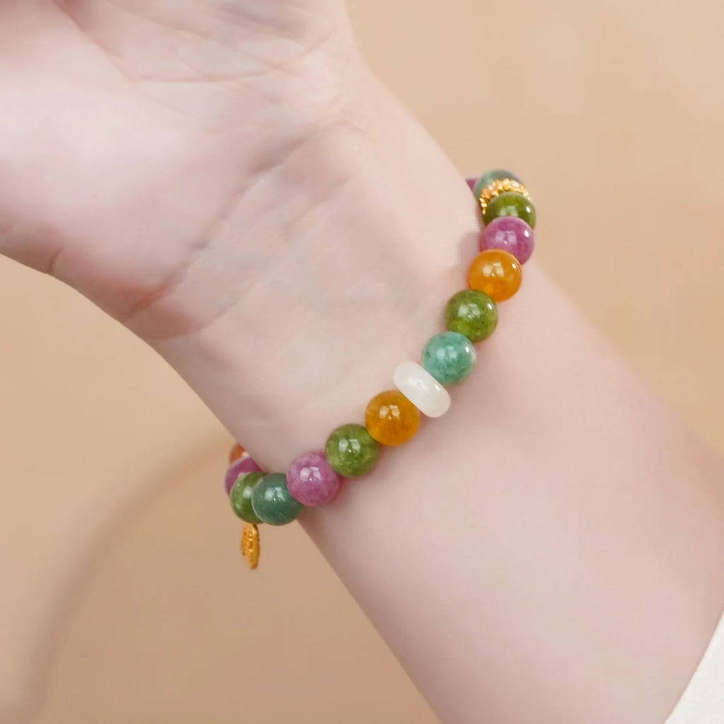 Rainbow tourmaline half bracelet for women with electroplated finish and sweet cool style