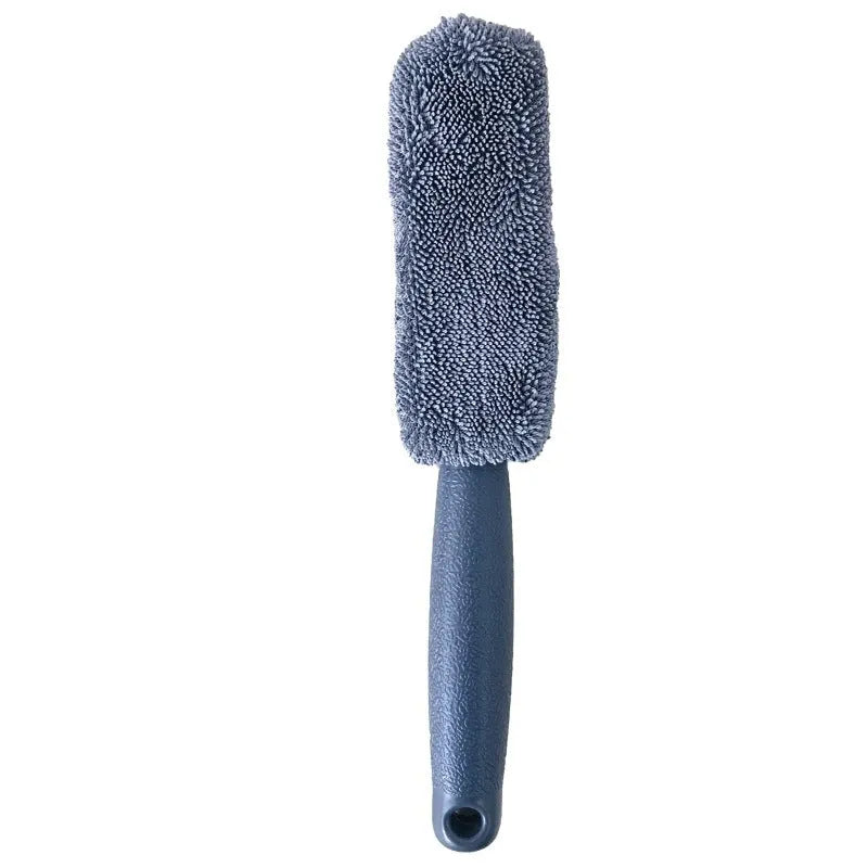 Microfiber long handle tyre brush with blue head and aluminium shaft for car wheel cleaning