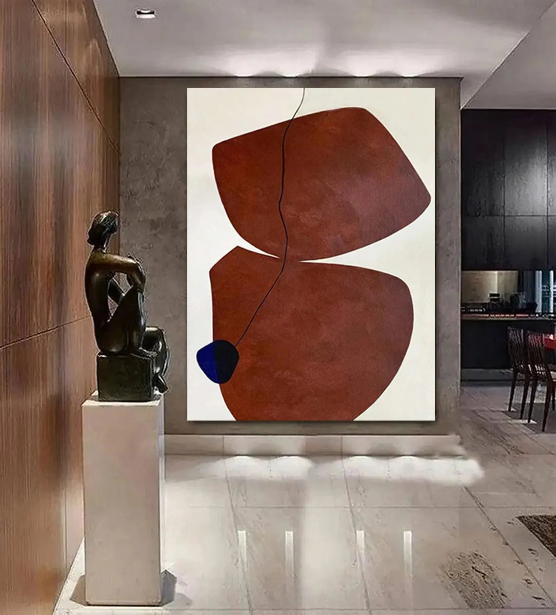 Hand-painted abstract wabi-sabi oil painting on canvas, unstretched and frameless, 60x90cm size, modern minimalist decor for living room