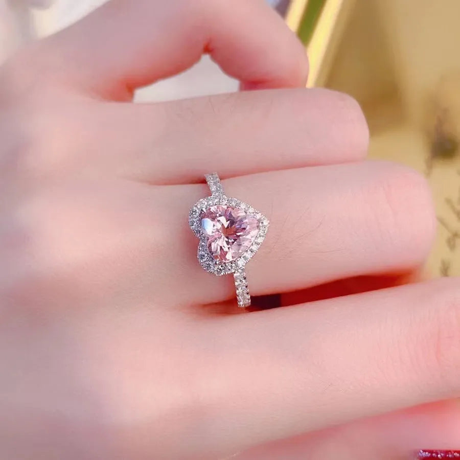 Heart-shaped copper ring for women with adjustable open mouth design in heart pink colour