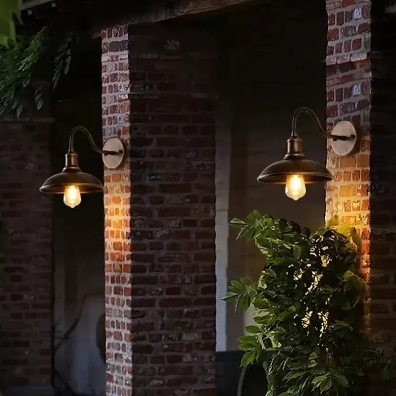 Retro style outdoor wall lamp for villa courtyards in silver or copper finish with waterproof garden lighting