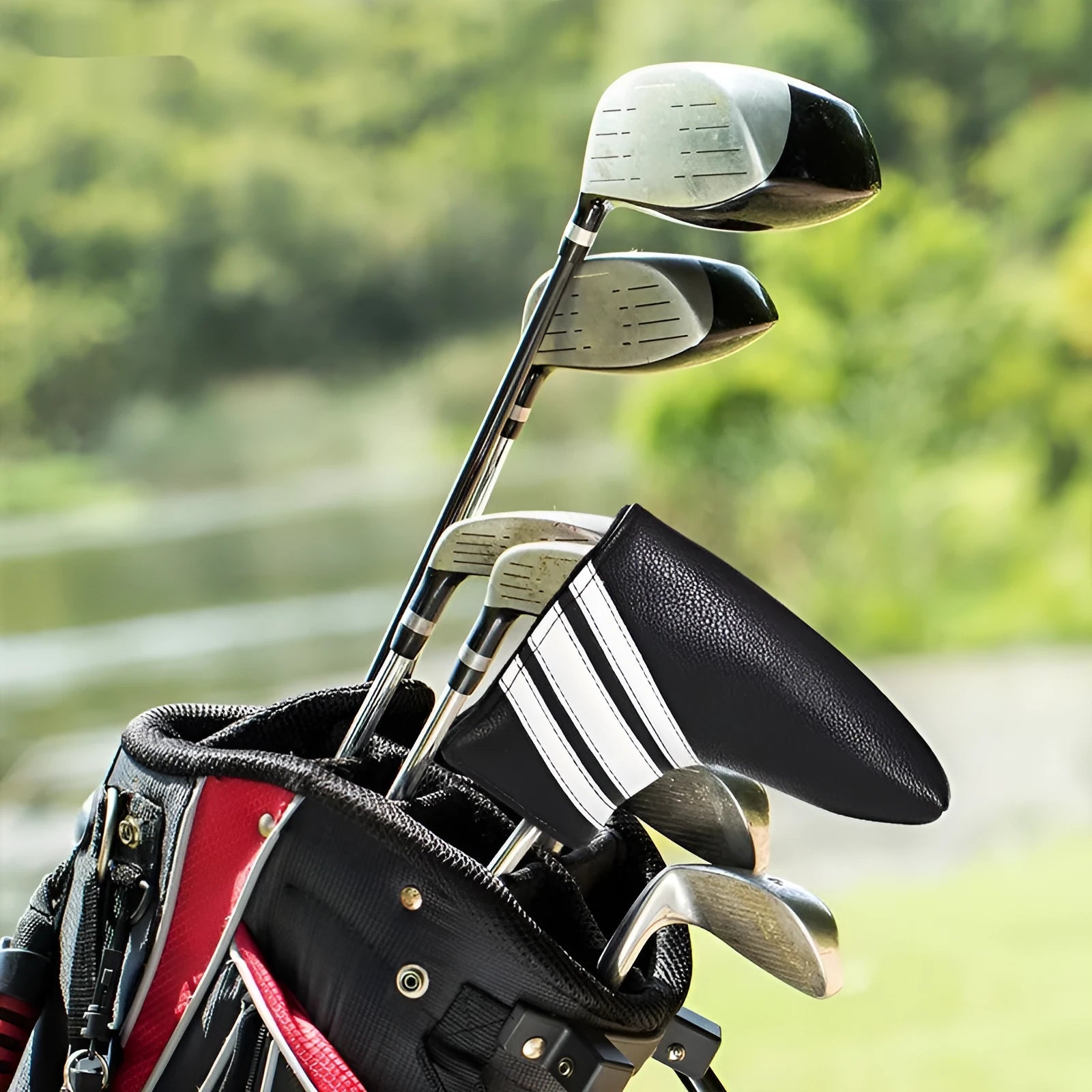 Black PU leather golf putter head cover sleeve for club protection