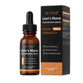 Bottle of organic Lions Mane mushroom extract liquid drops with dropper