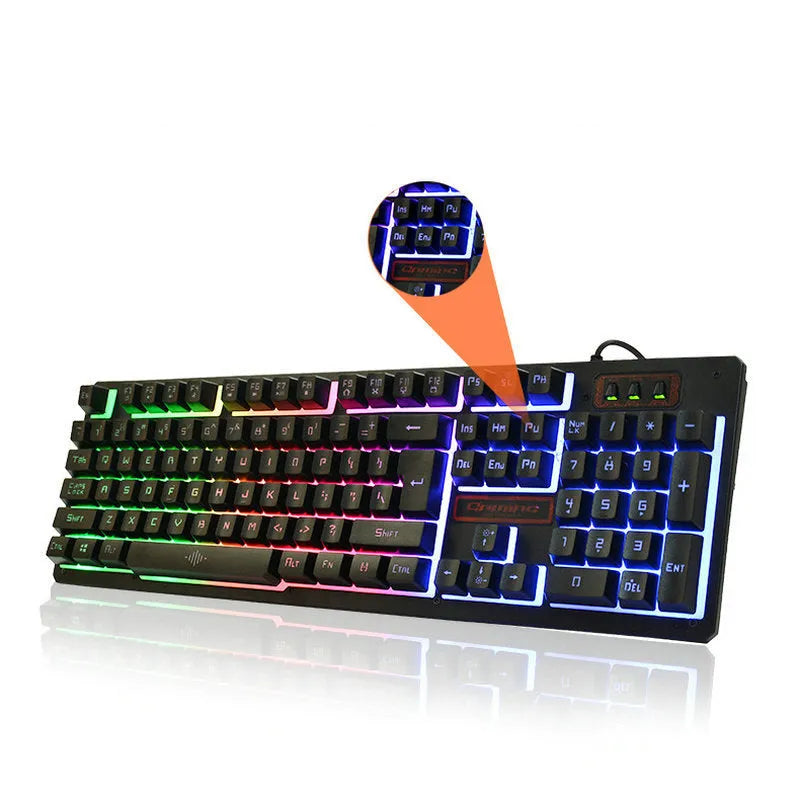 K13 black wired gaming keyboard and mouse set with USB connection and 1600 DPI optical mouse