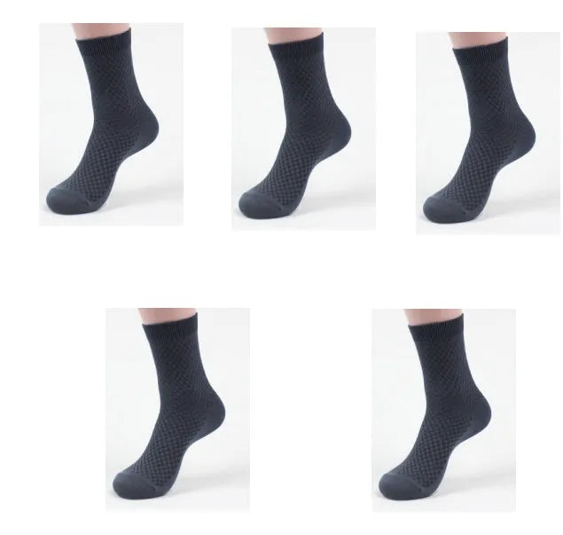 Men's bamboo fibre business socks in grey blue with a small square pattern.